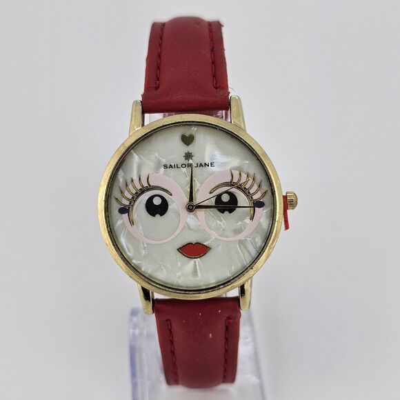 Sailor Jane Women's Watch 34MM Women Face Dial Gold Case Red Leather Bands - Picture 1 of 14